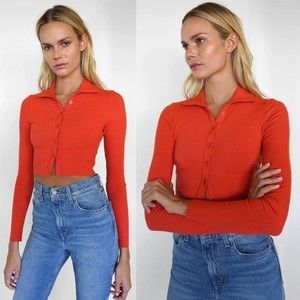 The Range Alloy Rib Cropped Button Turtleneck